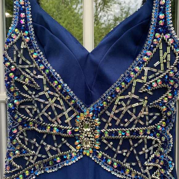 Tony bowls navy blue prom dress with sequins - Picture 3 of 5